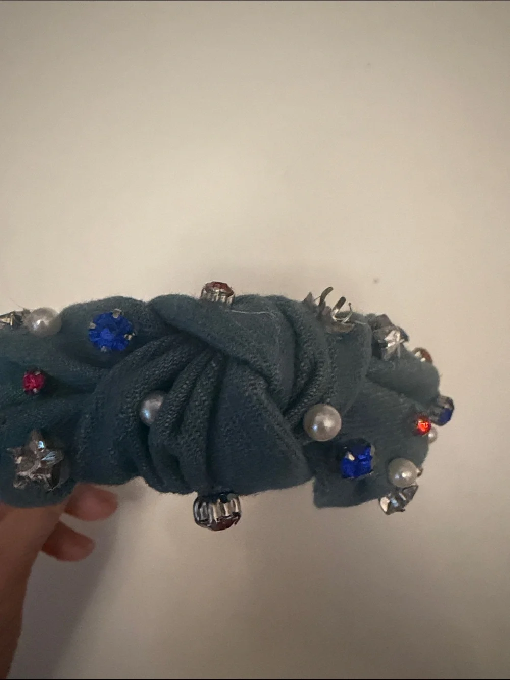 Packed Party Teal Knotted Headband with Red, Blue, Pearl & Silver Accents